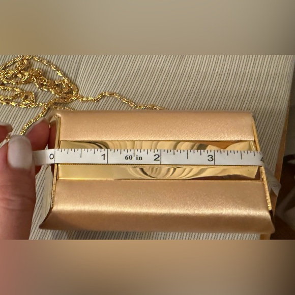 Jessica McClintock Vintage Satin Clutch Bag w/ gold chain strap rhinestone snap